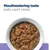 Bowl of chunky pet food with visible meat and vegetables, accompanied by the text: Mouthwatering taste pets can’t resist.