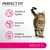PERFECT FIT, Vitalité & Agilité, Muscles forts, Hygiène bucco-dentaire, ADULT 1+, photo d’un chat tigré debout. Texte en anglais : Supports whole body health.