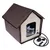 Brown, insulated pet house with window and electric heating cable. Includes power adapter and cable.