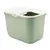 Green cat litter box with white lid and top entry. Rectangular shape, perforated lid to reduce litter scatter.