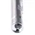 Silver-coloured laser pointer with metal casing and clip, close-up of the lens.