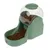 Green feeder with transparent container, filled with brown dry food pieces. Food slides into a bowl at the bottom.