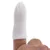 White fabric finger cot pulled over a human finger.