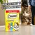 Dreamies Creamy Mega Pack x12 with text 'Irresistible to cats & kittens' and a cat approaching the product. No added sugar is shown on the packaging.