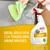 Spray bottle of urine remover and hand cleaning a stain on fabric, with text stating 'Ideal solution for tough dog urine messes'.