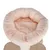 Round, padded cuddly bed in beige with soft plush cover and quilted interior.