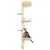 Wooden cat tree with three platforms and sisal post, cat sitting on lower platform.