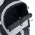 Sac à dos noir et gris avec ouverture zippée partiellement ouverte, filet de ventilation visible sur le devant, tissu synthétique.