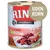 Rinti Kennerfleisch dåse med teksten 'MIT RIND', 'UDEN KORN' og 'noch mehr natürliche Fleischstücke'. Billede af oksekød og indmad på etiketten.