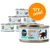 Cosma Nature cat food tins: Chicken and Tuna in Broth, Chicken Fillet in Broth, Salmon in Broth, Tuna with Shrimps in Broth, Chicken with Chicken Ham in Broth. Orange badge: Try now!