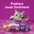 Testo in tedesco: 'Probiere unser Sortiment'. Prodotti Whiskas visibili: Knuspertaschen, Dentabites 40g, KatzenMilch, Mega Pack Knuspertaschen mit Lachs Geschmack, Jagen & Spielen.