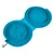 Gamelle double pliante en silicone bleu avec mousqueton, un côté décoré de motifs coquillages et étoile de mer, l’autre côté uni. Deux compartiments ronds visibles.