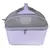 Sac de transport pour animaux avec base rigide violette, dessus en maille grise zippée et poignée sur le dessus, fermeture éclair visible à l’avant.