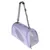 Sac de transport pour animaux en tissu violet avec bandoulière réglable, panneaux latéraux et avant en maille pour aération, fermeture éclair visible.