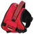 Rotes Hundegeschirr mit schwarzem Rand, Metallring und Logo 'moov4fun'.
