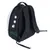 Sac à dos noir avec bretelles rembourrées, trois aérations rondes métalliques et poche latérale en maille. Partie arrière visible, poignée sur le dessus.