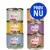 Feringa kattemad dåser 200 g i forskellige varianter. Synlig tekst: Feringa, Kanin & Fjerkræ, Fjerkræ, Laks & Pute, Lam & Kanin, Forelle & Huhn, Ente & Kalb. Blå cirkel: PRØV NU.