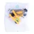Sachet transparent contenant des vis métalliques, chevilles en plastique jaune et embouts noirs visibles. Marquage recyclage 04 PE-LD sur le sachet.