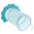 Fabric play tunnel with blue edge and polka dot pattern, flower-shaped opening at one end.