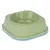 Green plastic food bowl with blue base and paw print motif on the side.