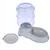 Grey food and water dispenser with transparent container, separate bowl and removable lid. Suitable for automatic feeding of pets.