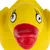 Yellow squeaky toy in the shape of a duck with a red beak and large eyes. Suitable for pets to play with.