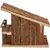 Casa de madera de materiales naturales con revestimiento de corteza y pequeña terraza. Adecuada como decoración o refugio para pequeños animales.