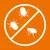 Symbol für Schutz vor Parasiten: Zecken, Milben und Flöhe durchgestrichen auf orangefarbenem Hintergrund.