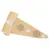 Jouet pour animal en forme de part de pizza, tissu beige avec deux ronds marron cousus et deux carrés blancs visibles sur le dessus.