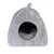Grey, soft pet house with round entrance and loop on top. Padded interior for comfort.