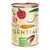 Boîte de nourriture pour chien Terra Canis Essentials, texte visible : +Rind Beef, illustrations de bœuf, carotte, pomme, courgette, noix de coco, millet, herbes, huile de colza.