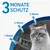 3 Monate Schutz. Diagramm zeigt Anwendung in 1., 2. und 3. Monat mit Tropfen-Symbolen. Katze im Hintergrund.