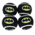 Fire sorte bolde med Batman-logo i gul og blå, egnet til kæledyr.