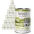 Wolf of Wilderness Green Fields 400g tins, visible text: 100% grain-free, lamb with fruits of the forest, roots and wild herbs. Multiple tins shown in a pyramid stack.