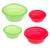 Collapsible silicone feeding bowls in green and red, two sizes visible.