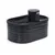 Fontaine à eau noire en plastique avec bouton sur le dessus, forme ovale et surface ondulée. Marque visible : none.