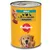 Pedigree Adult Hundefutter in Pastete, mit 3 Sorten Geflügel. Gelbe Dose mit Abbildung von Fleischstücken und Geflügelsymbolen.