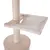 Cat tree with wooden base, sisal-wrapped post and padded hammock made of beige fabric.