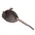 Plush mouse-shaped cat toy with grey faux fur body, brown felt ears and a long brown felt tail, shown on a white background.