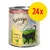 Feringa Classic Meat Adult kattenvoer, poultry with carrots & dandelion, 800 g blik. Verpakking met afbeelding van zwarte kat en gele cirkel met rode tekst: 24x. Feringa Classic Meat Adult kattenvoer, poultry with carrots & dandelion, 800 g blik. Verpakking met afbeelding van zwarte kat en gele cirkel met rode tekst: 24x.
