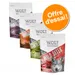Wolf of Wilderness Wild Bites, 4 sachets de snacks pour chien, texte visible : Offre d’essai ! Grain Free Snack. Différentes variétés et couleurs d’emballage.