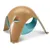 Brown and blue plastic dome-shaped pet hideout with three arched legs and circular openings on each side. No visible brand or text.
