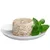 Chicken meat in jelly on a white plate, garnished with fresh green mint leaves.