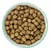 Bowl with brown, round dry food pieces. Product image for pet food.