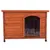 Caseta de madera para perros con entrada frontal arqueada y cortina transparente, patas elevadas y acabado en color madera natural. Caseta de madera para perros con entrada frontal arqueada y cortina transparente, patas elevadas y acabado en color madera natural.