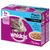 Whiskas Fisch Auswahl in Sauce, 12 x 100 g. Text vizibil: 1+ Jahre, 100% komplett & ausgewogen, Lachs, Thunfisch, Seelachs, Weissfisch. Ambalaj cu imagine pisică și mâncare în sos.