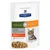 Hill's Prescription Diet Metabolic + Urinary Weight + Urinary Care Chicken, 85 g. Billede af kat og foderstykker i sovs. Tekst: Tender chunks in gravy, Clinical Nutrition.