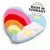 Herzförmiges Plüschspielzeug mit Regenbogenfarben, Wolken und Sternen. Text: Made in Germany.