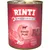 RINTI Singlefleisch Rind Pur, 1 Protein, getreidefrei. Abbildung von rohem Rindfleisch auf der Dose.