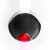 Rund LED-lampa med svart hölje, rött ljus nedtill och vitt ljus upptill. Lämplig för belysning eller säkerhetsändamål.